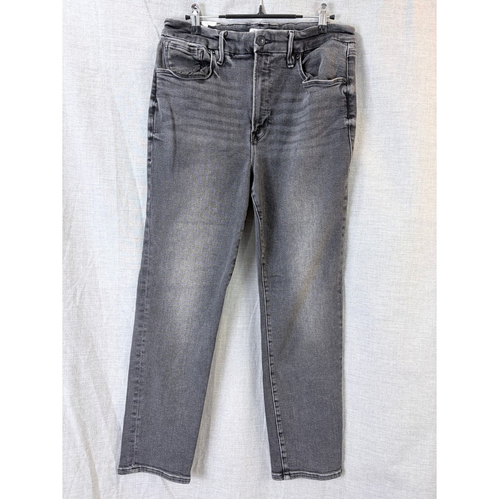 Good American Gray Straight Leg Jeans Washed Black‎ Denim Size 14/32